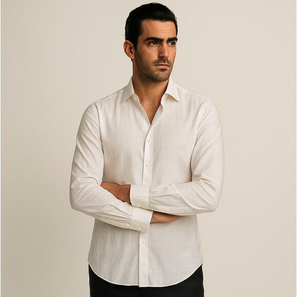 BURBERRY Button Down Shirt Subtle Nova Check Plaid White Sz 44 17 1/2 {C48}